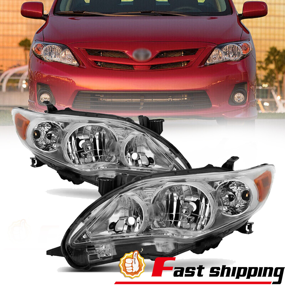 Headlights Fits 2011 2012 2013 Toyota Corolla Left & Right Headlamps Replacement