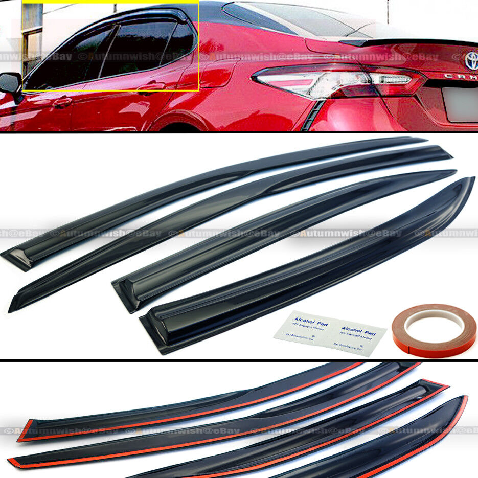 For 18-20 Toyota Camry Sport Mugen Style 3D Wavy Black Tinted Window Visor Vent