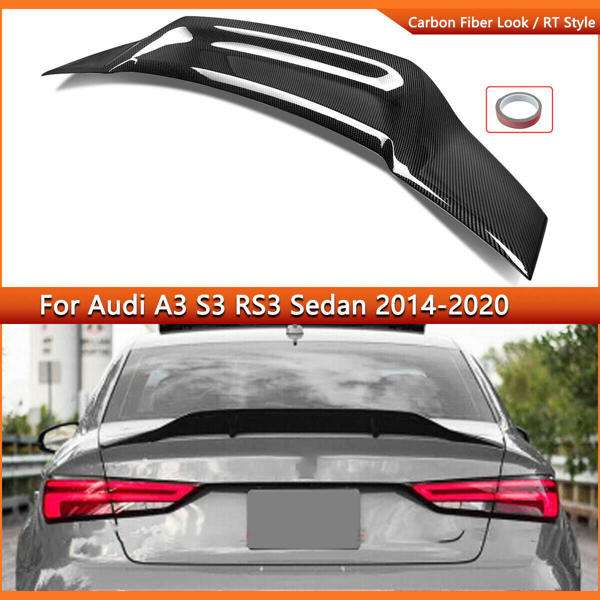 For 2014-20 Audi A3 S3 Rs3 8v Sedan Rt Style Carbon Fiber Duckbill Trunk Spoiler