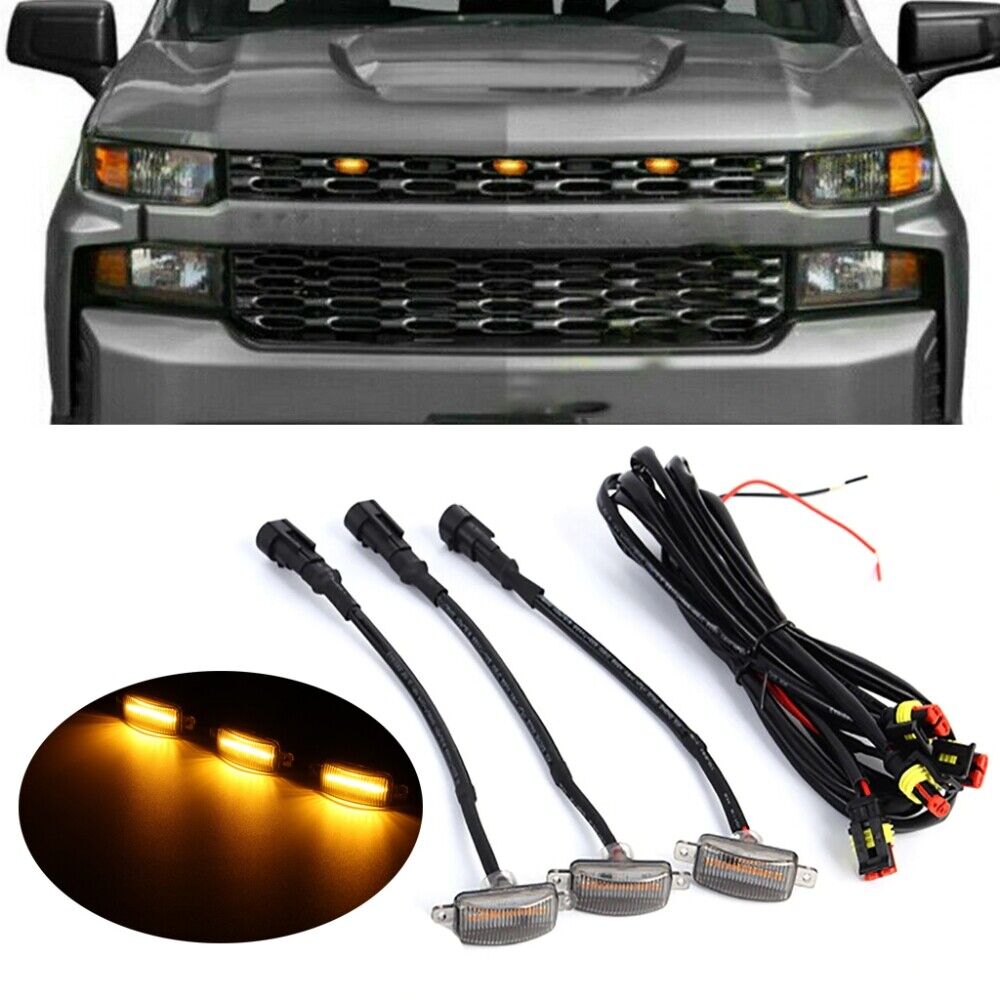 3pcs LED Amber Grille Running Lights Kit for Chevrolet Silverado 1500 2500 3500