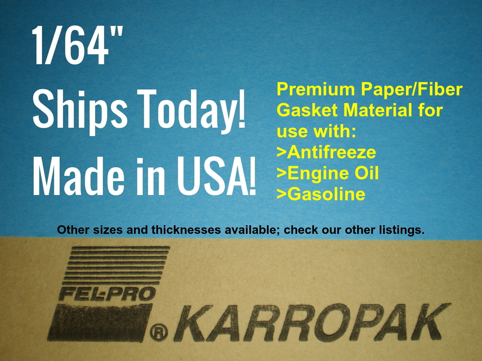 3 PACK of 1/64 6x9 Paper Fiber Gasket Material Fel-Pro Engine Car Truck Gas Oil