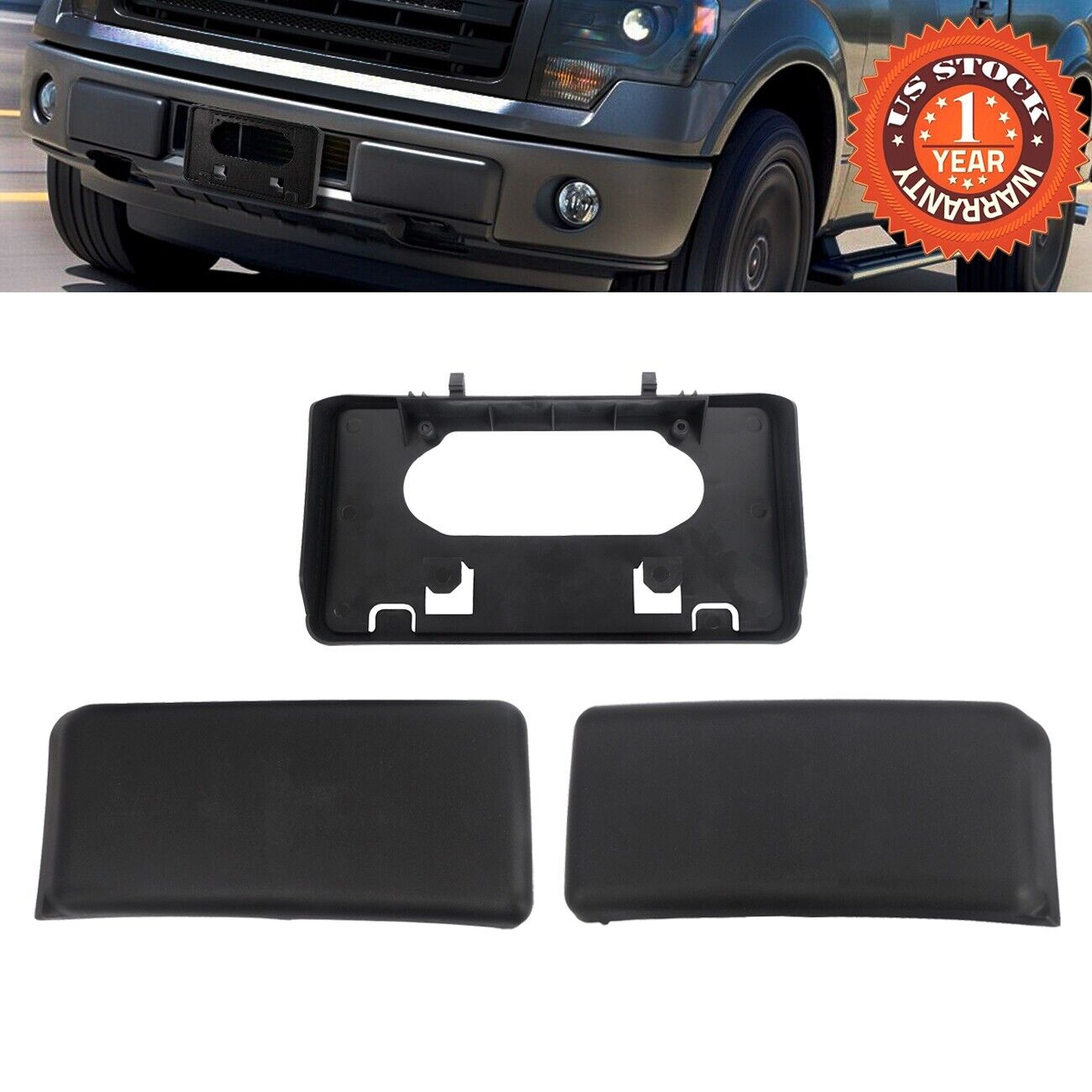 Front Bumper License Plate Bracket + Guards Pads Cap For 2009-2014 Ford F150