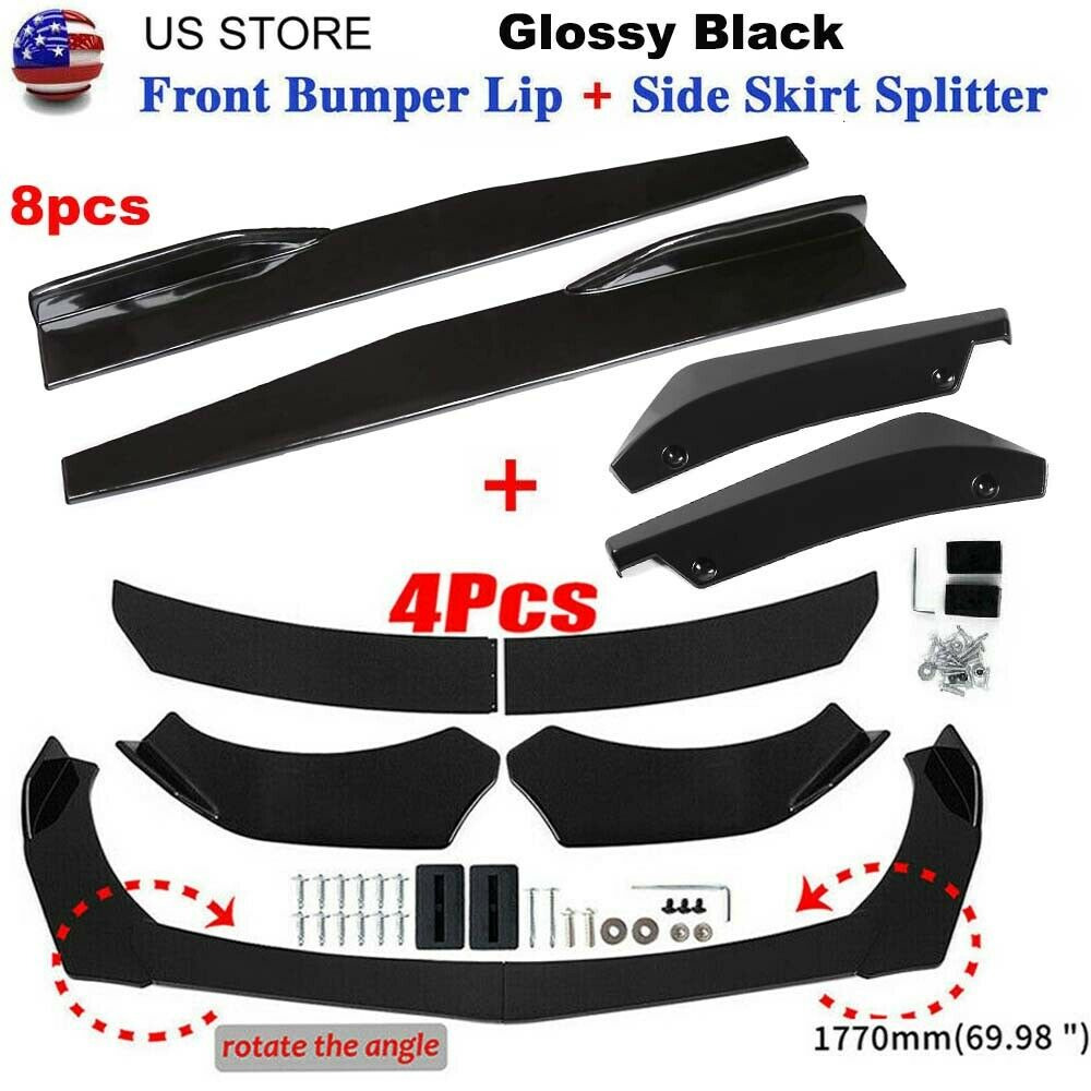 Glossy Black Front Bumper Spoiler Body Kit / Side Skirt /Rear Lip for Universal