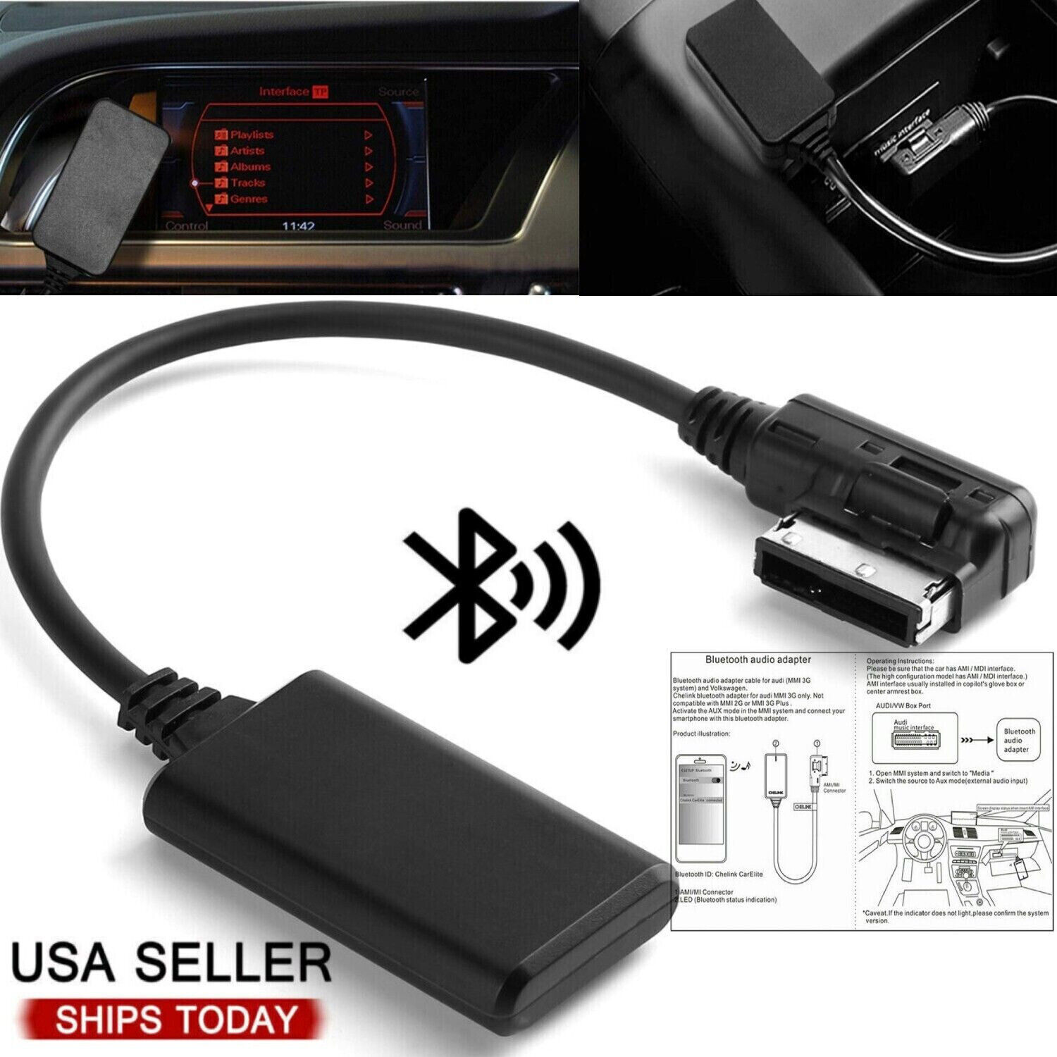 AMI MMI Bluetooth Music Interface Audio Cable Adapter For Audi A3 A4 A5 Q7 AUX