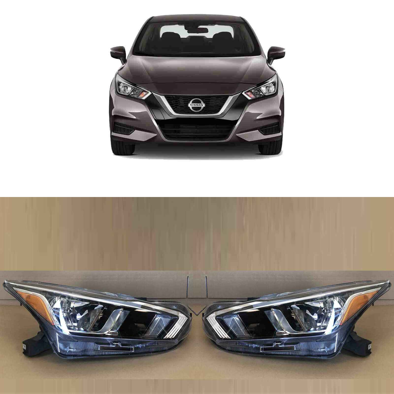 Halogen Headlight Assembly for 2020 2021 Nissan Versa S SV Sedan Left Right Pair