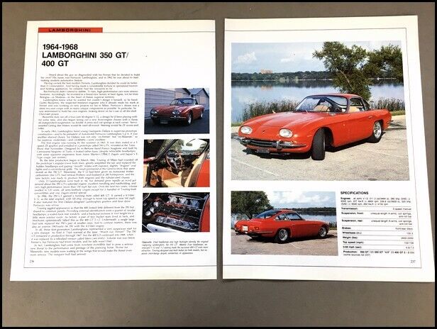 Lamborghini 350GT 400GT Car Review Print Article with Specs 1964 1965 1966 P236