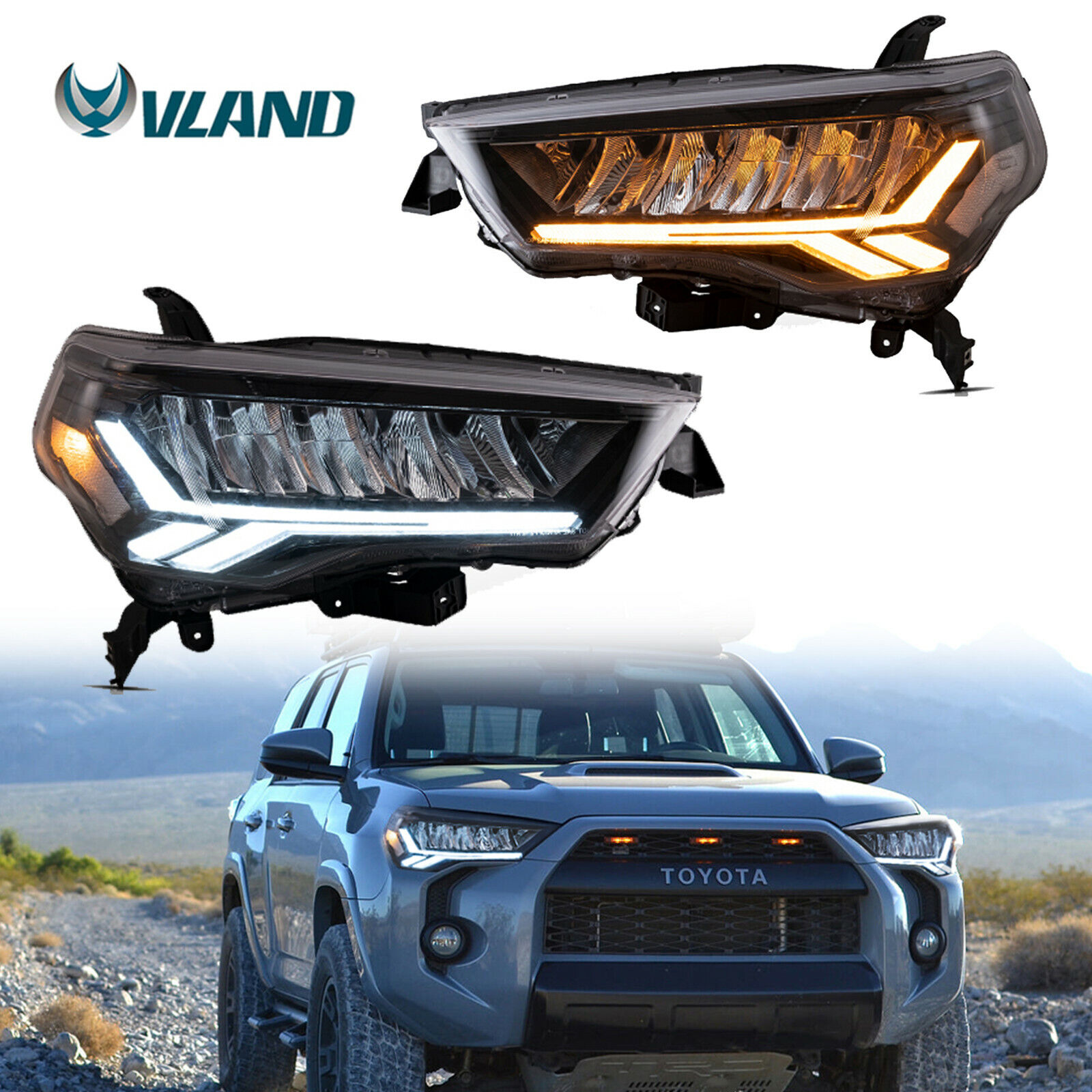 LH+RH LED Reflector Headlight Sequential Indicators For 2014-2021 Toyota 4Runner