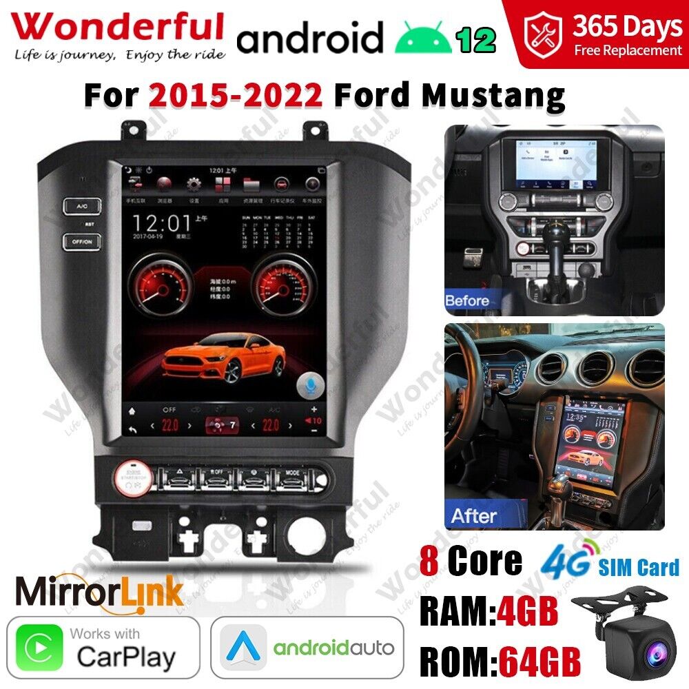 Car Radio Stereo Carplay Tesla Style Screen GPS Navi for Ford Mustang 2015-2022