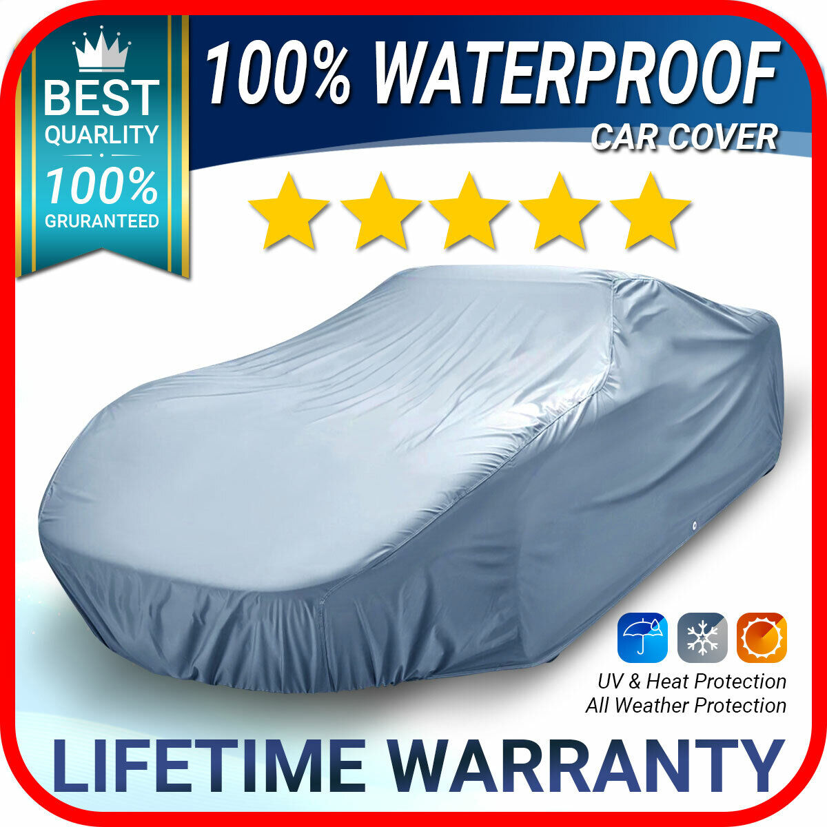 Full Exterior Car Cover for Outdoor Waterproof All-Weather Hail Snow Heavy Duty