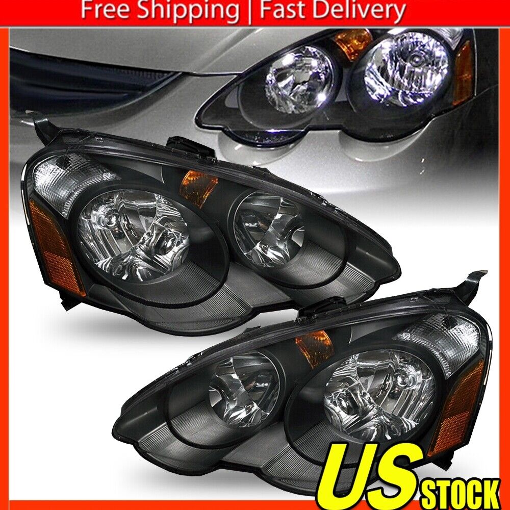 For 02-04 Acura RSX DC5 JDM Replacement Headlights Lamps Left+Right Black Clear
