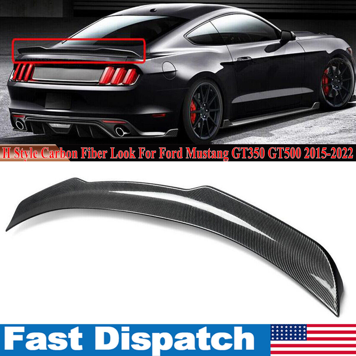 For 2015-2021 Ford Mustang GT H-Style Rear Trunk Spoiler Wing Lip Carbon Look
