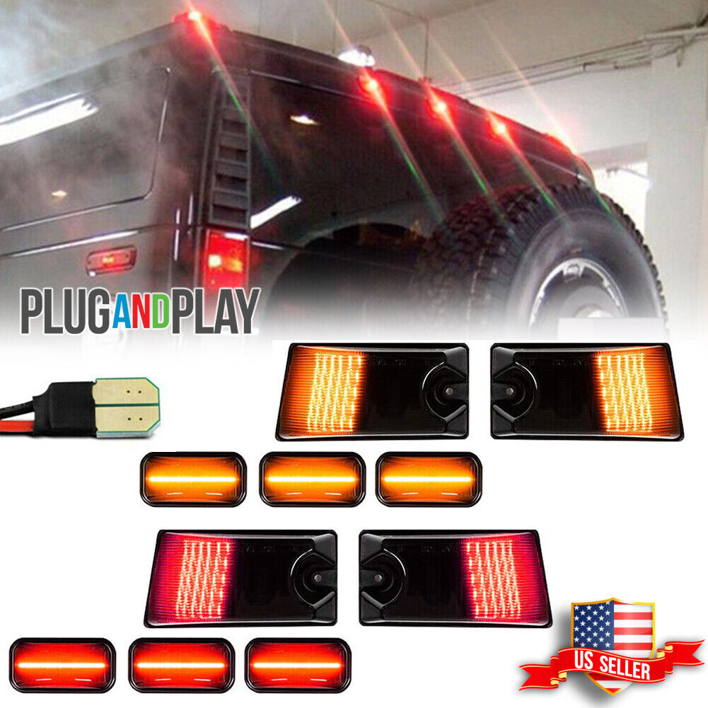 10PCS LED Cab Roof Light Marker Roof Top Lamps Smoke For 2003-2009 Hummer H2 SUT
