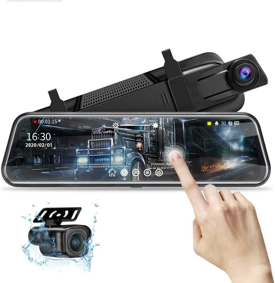 10\'\' Mirror Dash Cam Night Vision 1080P FHD Full Touch Screen View Backup Camera