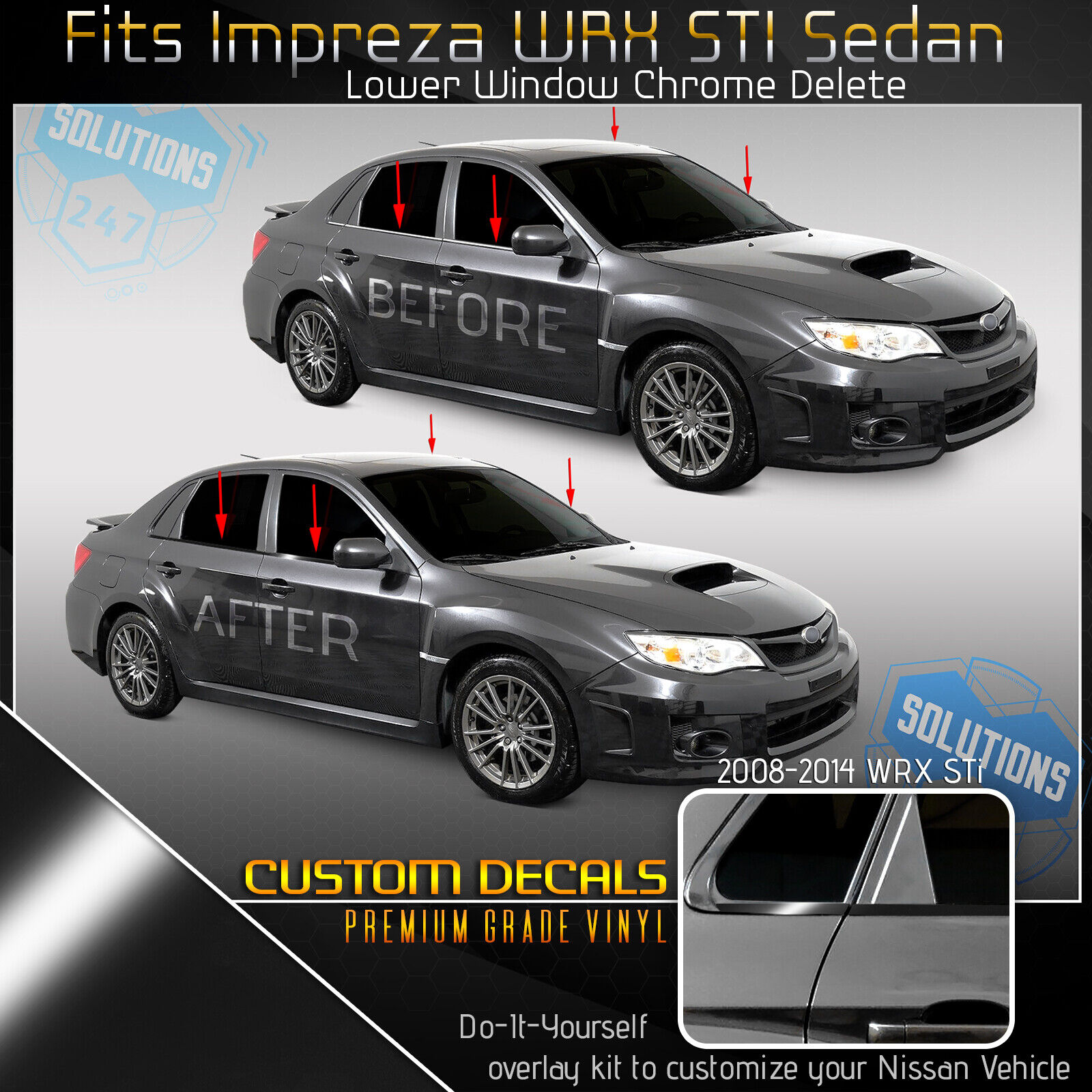 Fits 08-14 Impreza WRX STi Sedan Window Chrome Delete Blackout Kit - Gloss Black