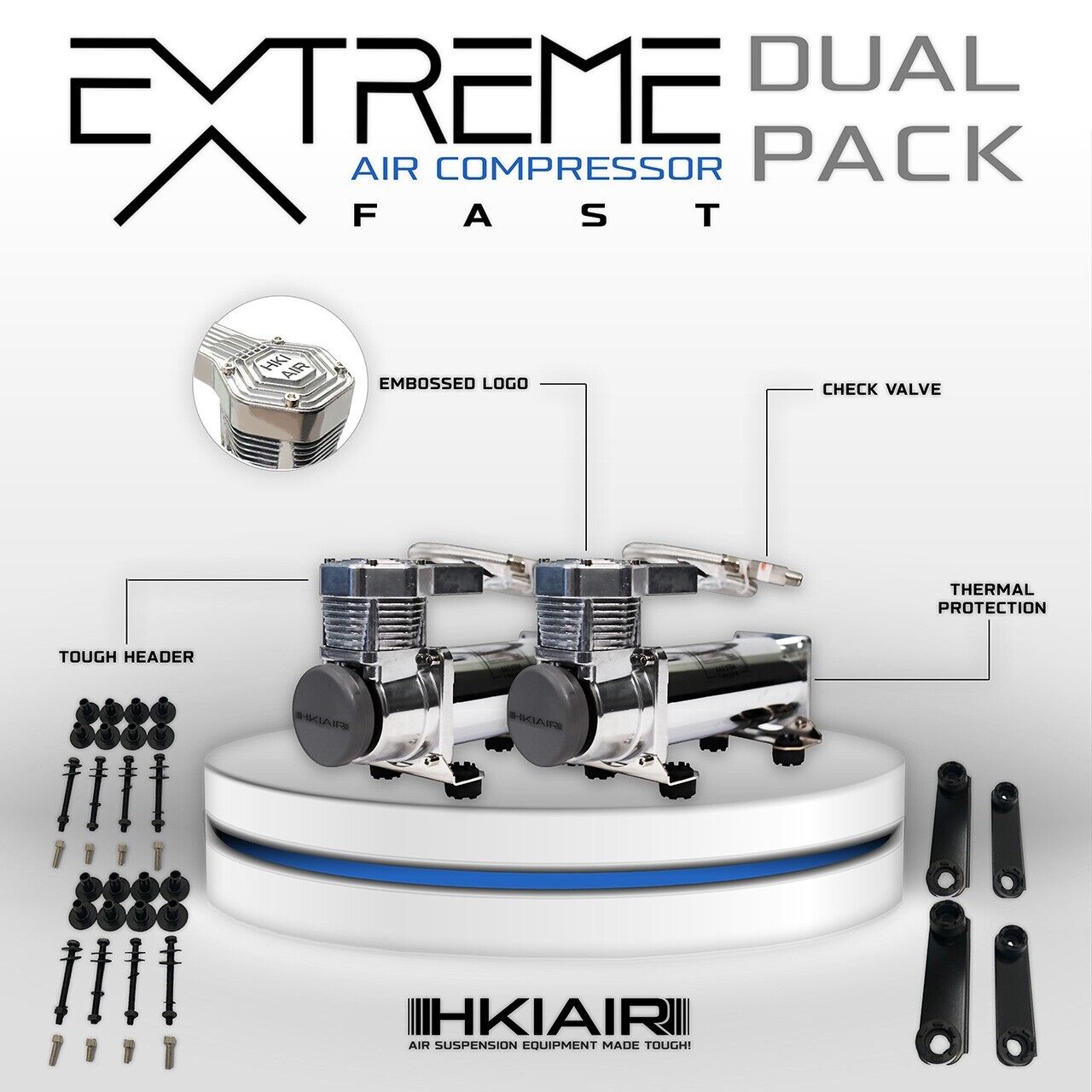 Dual EXTREME Air Compressor HKI Air Suspension And Horn - Built Tough 200psi