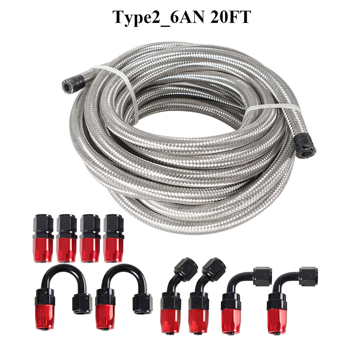 20FT Stainless Steel Braided 6/8/10/AN CPE Fuel/Oil/Gas Hose Line & Fittings Kit