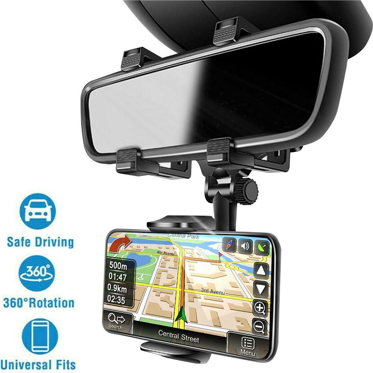 Universal 360° Car Rear-view Mirror Mount Stand Holder Cradle For Cell Phone GPS