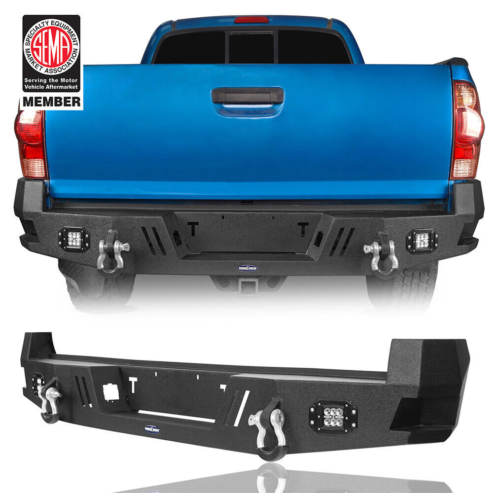 Rear Back Bumper w/ 2x 18w LED Floodlights & D-Rings Fit 2005-2015 Toyota Tacoma