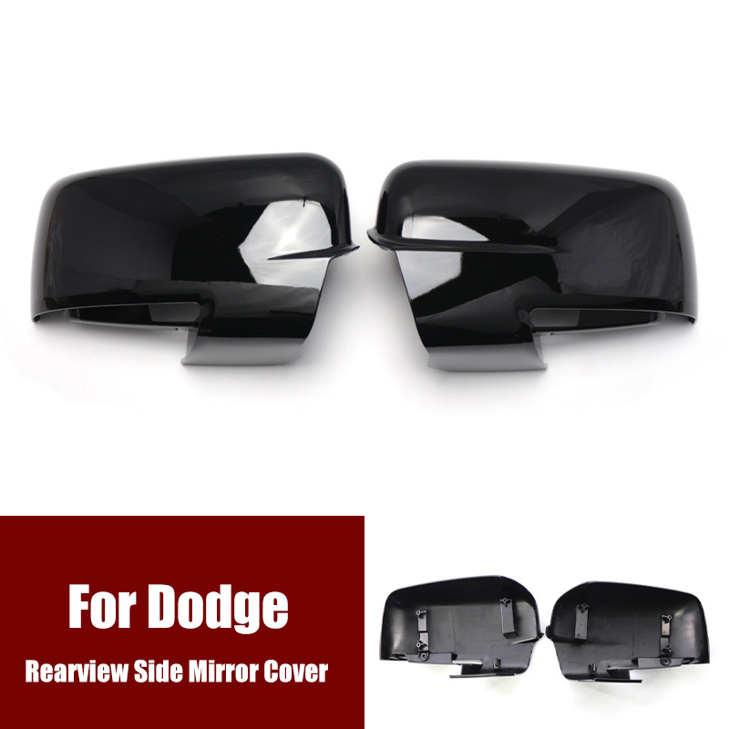 Pair Glossy Black Car Rearview Side Mirror Cover For Dodge Ram 1500 2500 2013-18