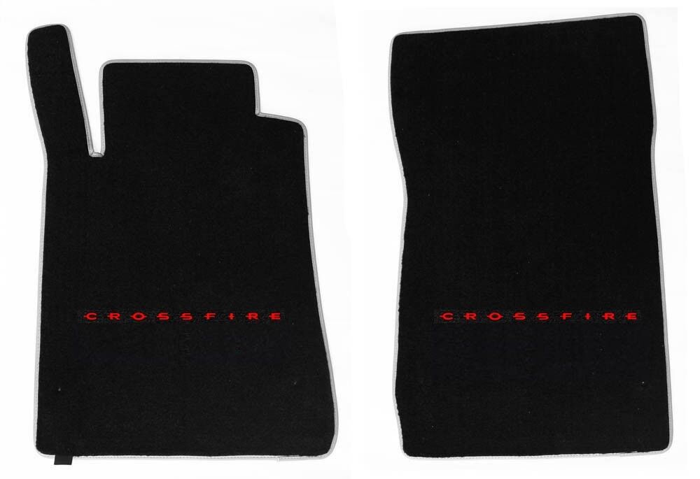 NEW Black Front Floor Mats 2004-08 Chrysler Crossfire red embroidered Logo Pair