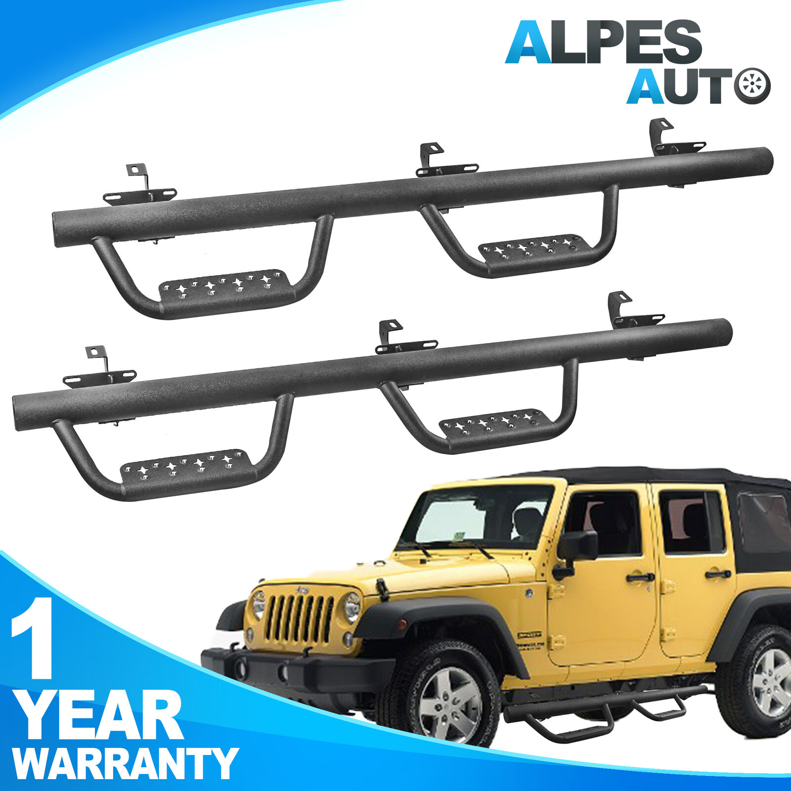 Pair 3\'\' Running Boards Step Nerf Bar For 07-18 Jeep Wrangler JK Unlimited 4DR