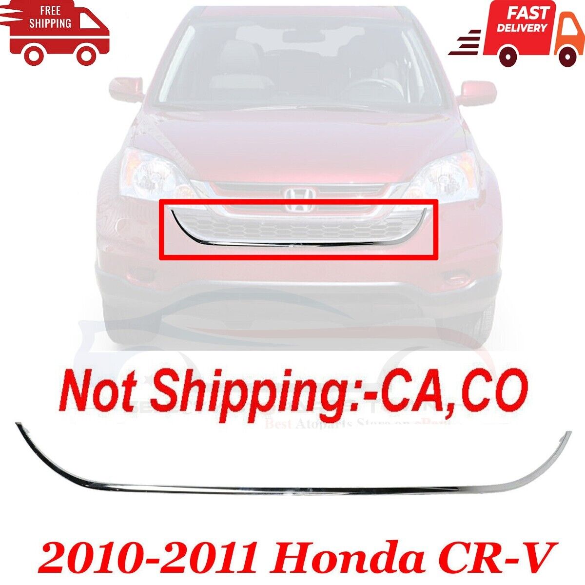 New Fits 2010-2011 Honda CR-V Front Grille Molding Trim Grill Chrome HO1044104
