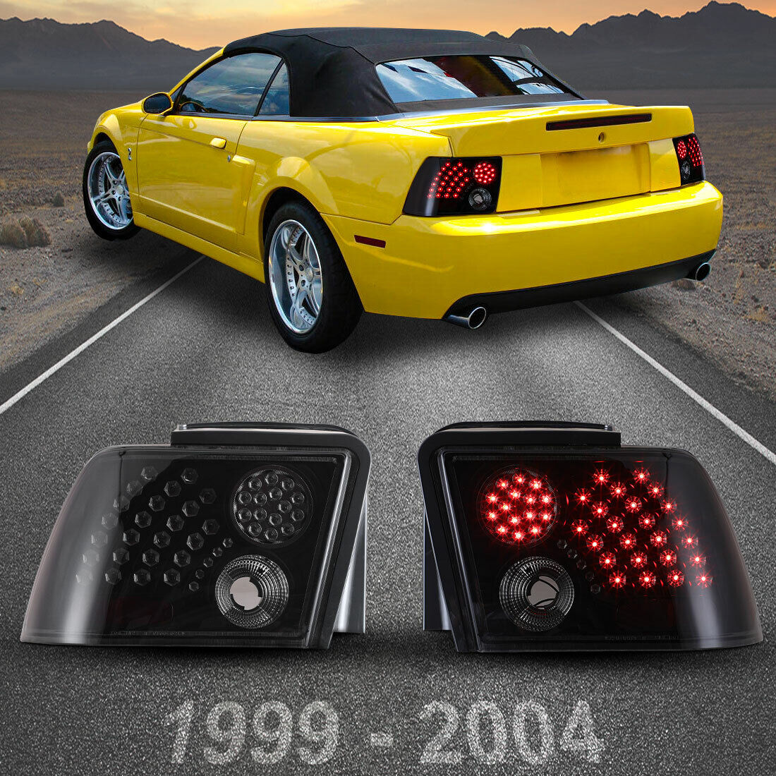 For 99-04 Ford Mustang Tail Lights Replace LED Rear Brake Lamp Black Clear Pair