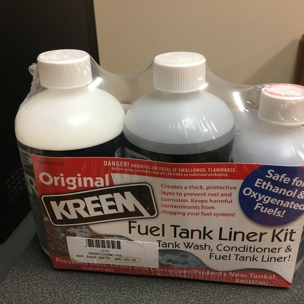 KREEM  Kit Fuel Gas Tank Liner For Motorcycles, ATV Rust Coating Sealer 3 Part 