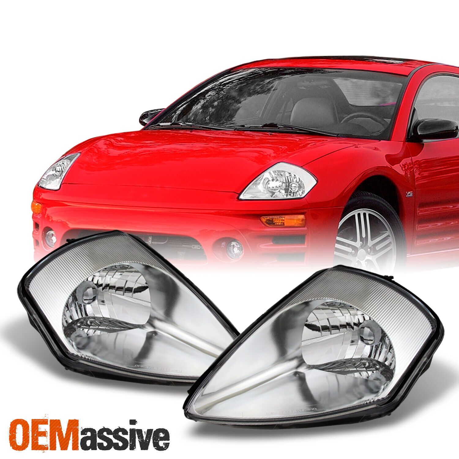 Fit 2000-2005 Mitsubishi Eclipse Chrome Replacement Headlights Headlamps L+R