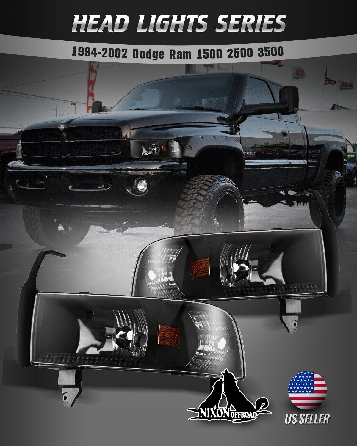 For 94-01 Dodge Ram 1500 2500 3500 Headlights Replacement Assembly Front Lamps