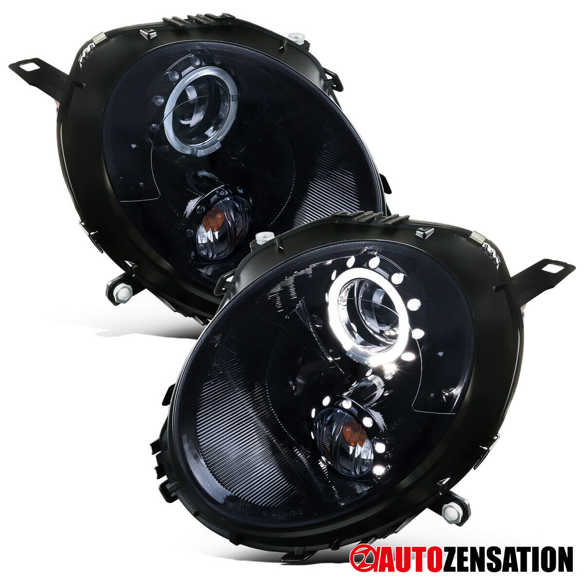 LED Halo Fit 2007-2013 Mini Cooper S Black Smoke Projector Headlights Left+Right