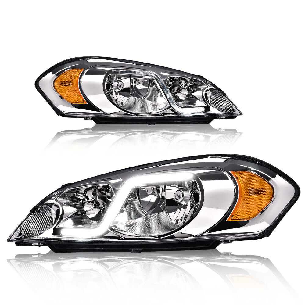 Clear/Chrome LED DRL Headlights Fit For 2006-13 Chevy Impala/06-07 Monte Carlo 