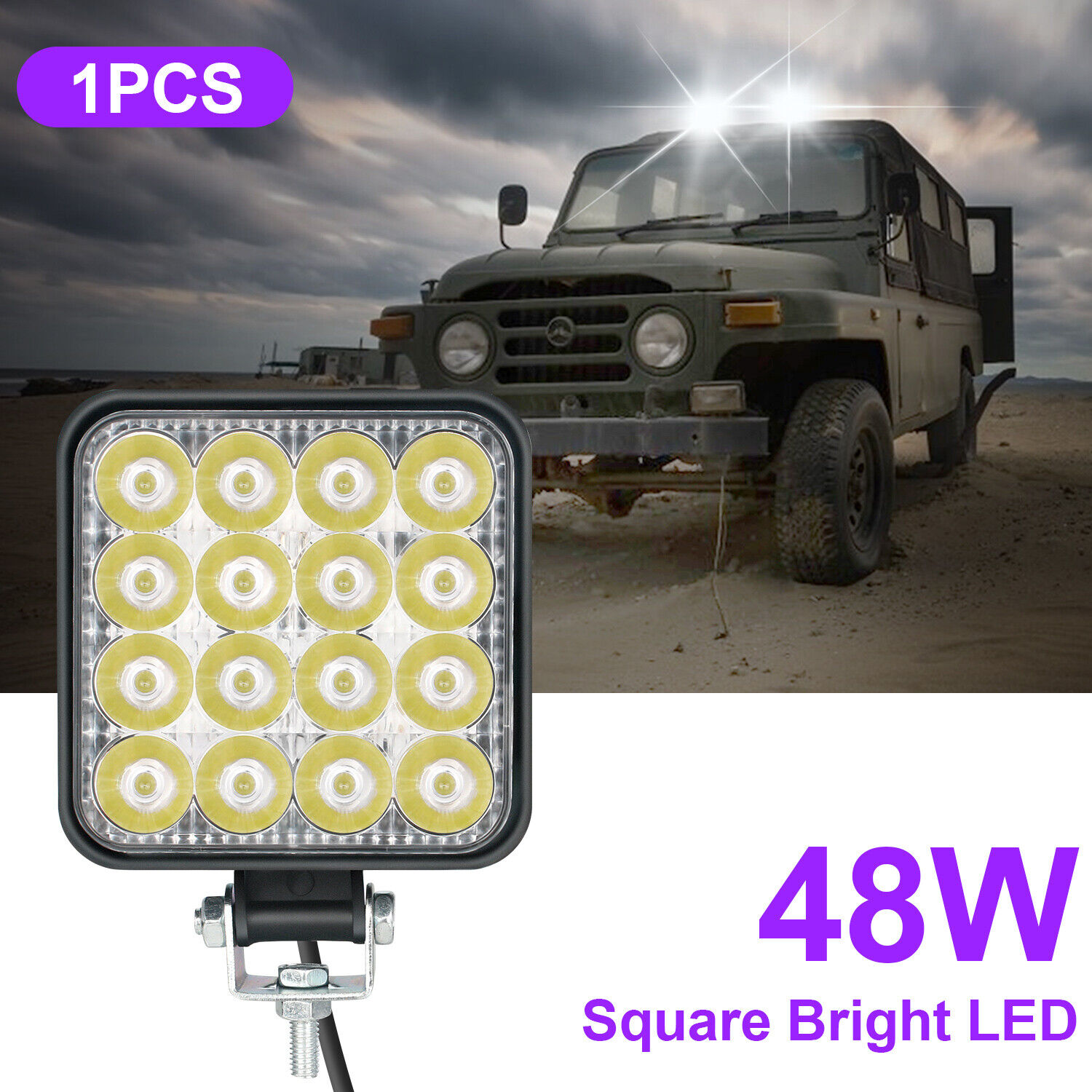 1-20pcs 48W Square LED Work Light Truck OffRoad Tractor Flood Lights 2-Colors