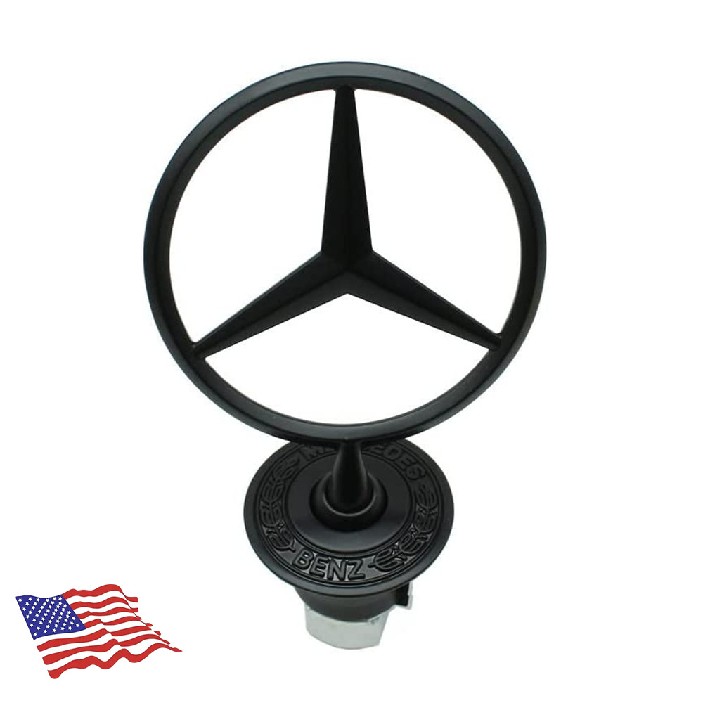 For Mercedes-Benz C E S AMG Front Hood Ornament Mounted Star Logo Black Emblem