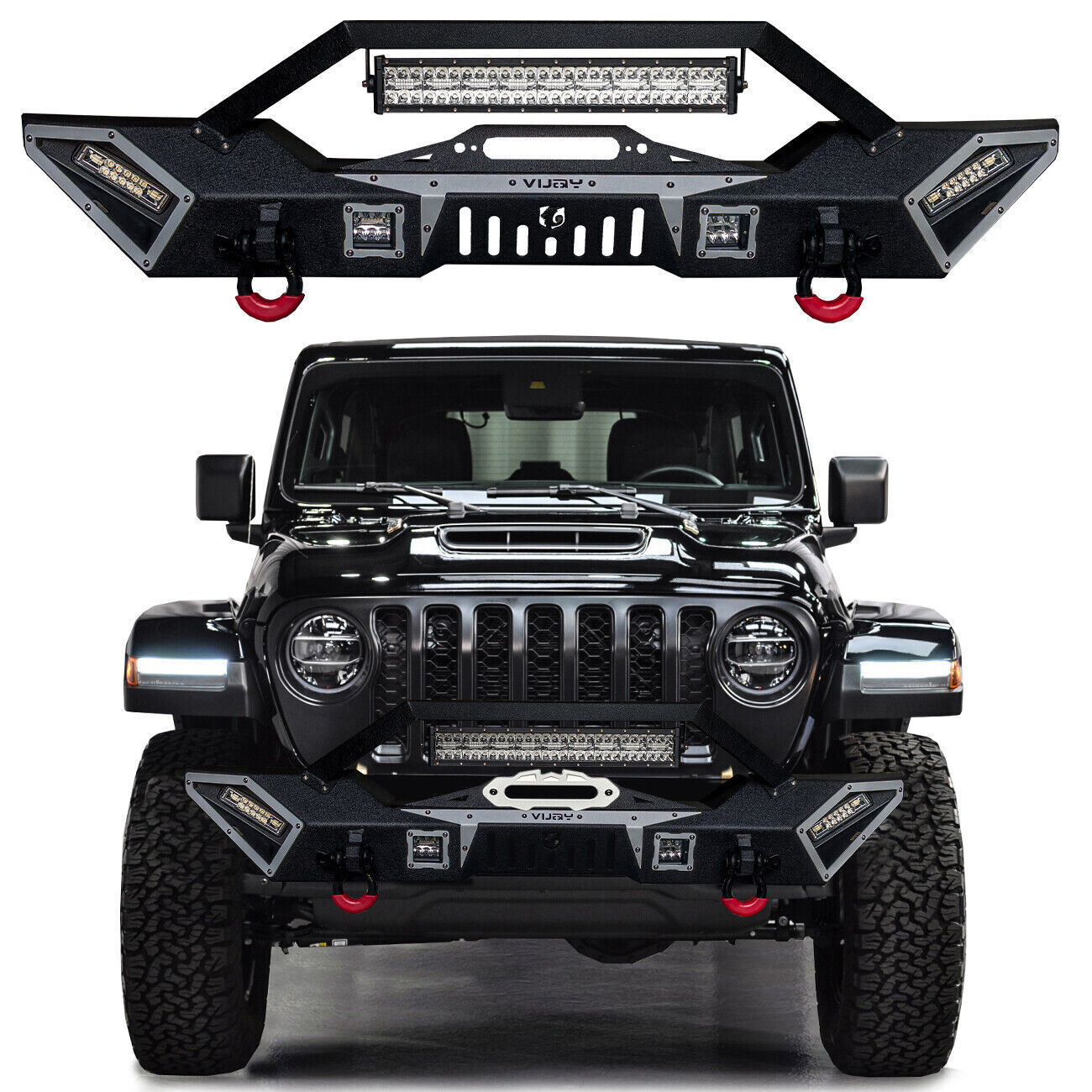 Vijay For 2018-2024 Jeep Wrangler JL New Front or Rear Bumper with LED Lights