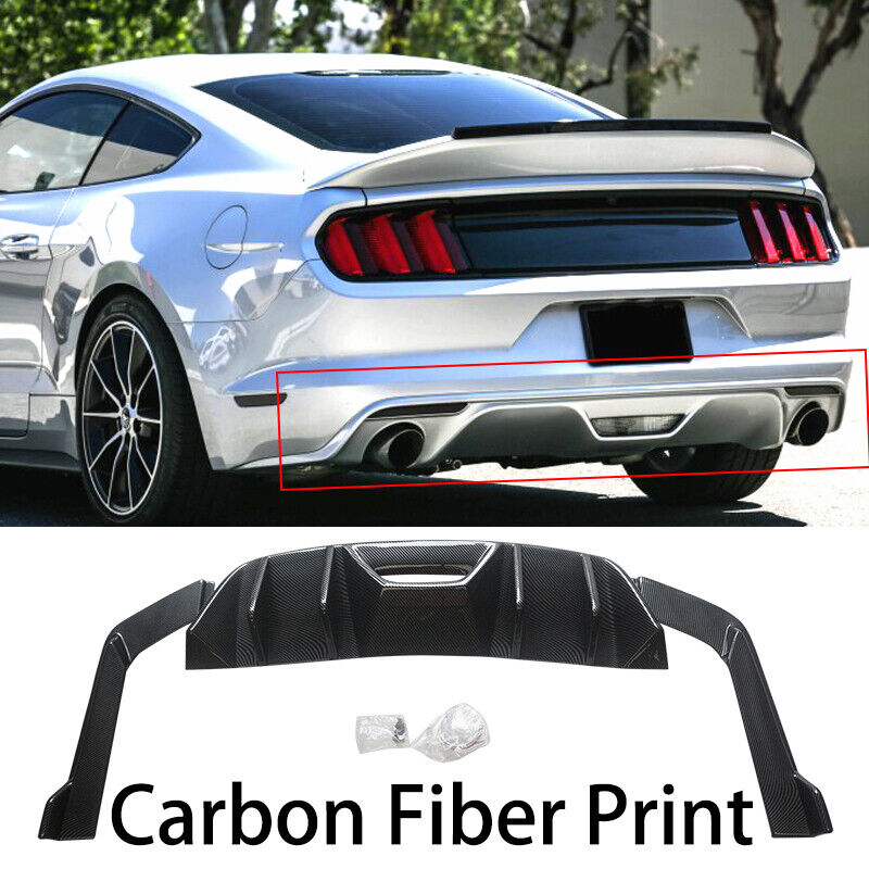 Rear Diffuser Lip For 2015-2017 Ford Mustang Bumper Valance Carbon Fiber Style