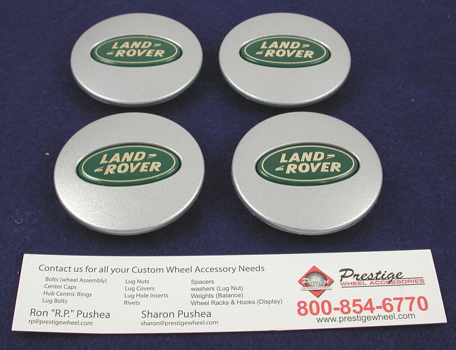 LAND ROVER OEM CENTER CAPS DISCOVERY LR3 RANGE GREEN W GOLD LETTERS SET OF  4 