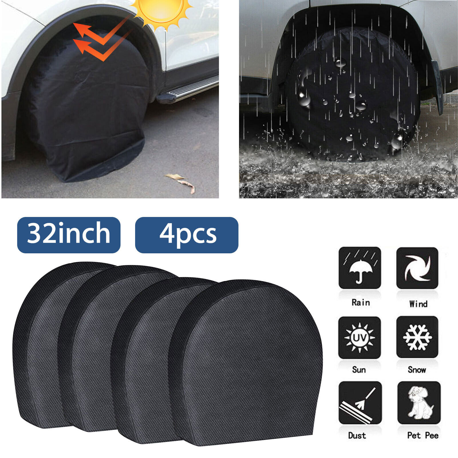 4PCS Waterproof Tire Covers Wheel & Tyre RV Trailer Camper Sun Protector 30\
