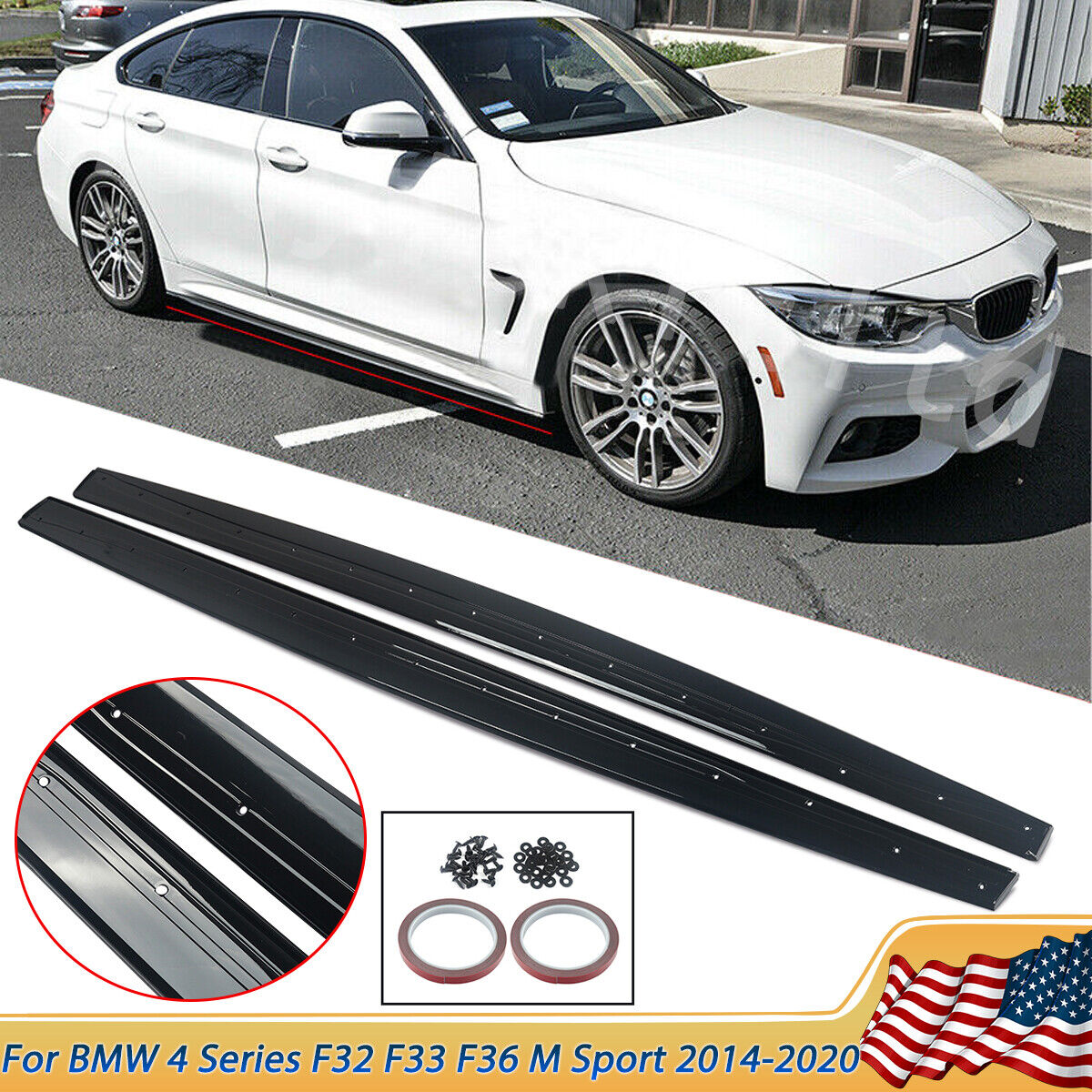 Glossy Black MP Style Side Skirt For BMW 4 Series F32 F33 F36 M Sport 2014-2020