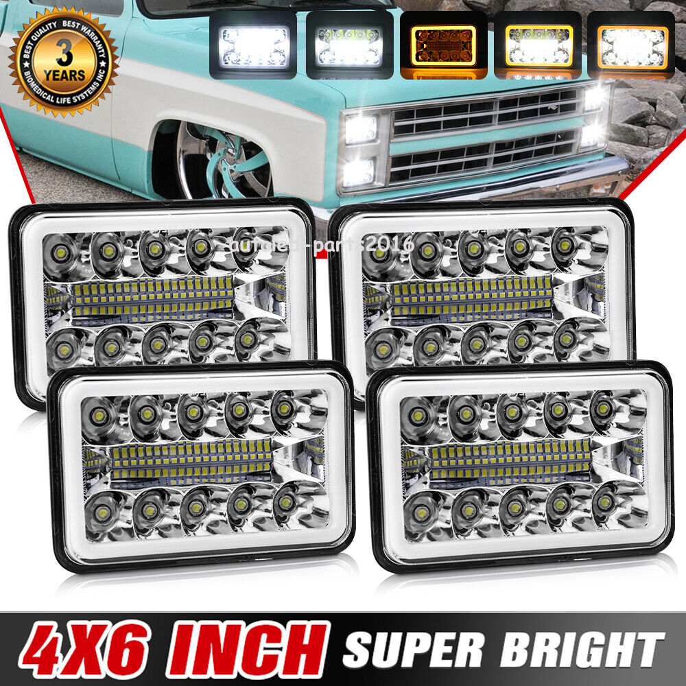 4pcs 4X6 LED Headlights Hi Lo Beam DRL for Chevrolet K5 Blazer C20 Truck Camaro