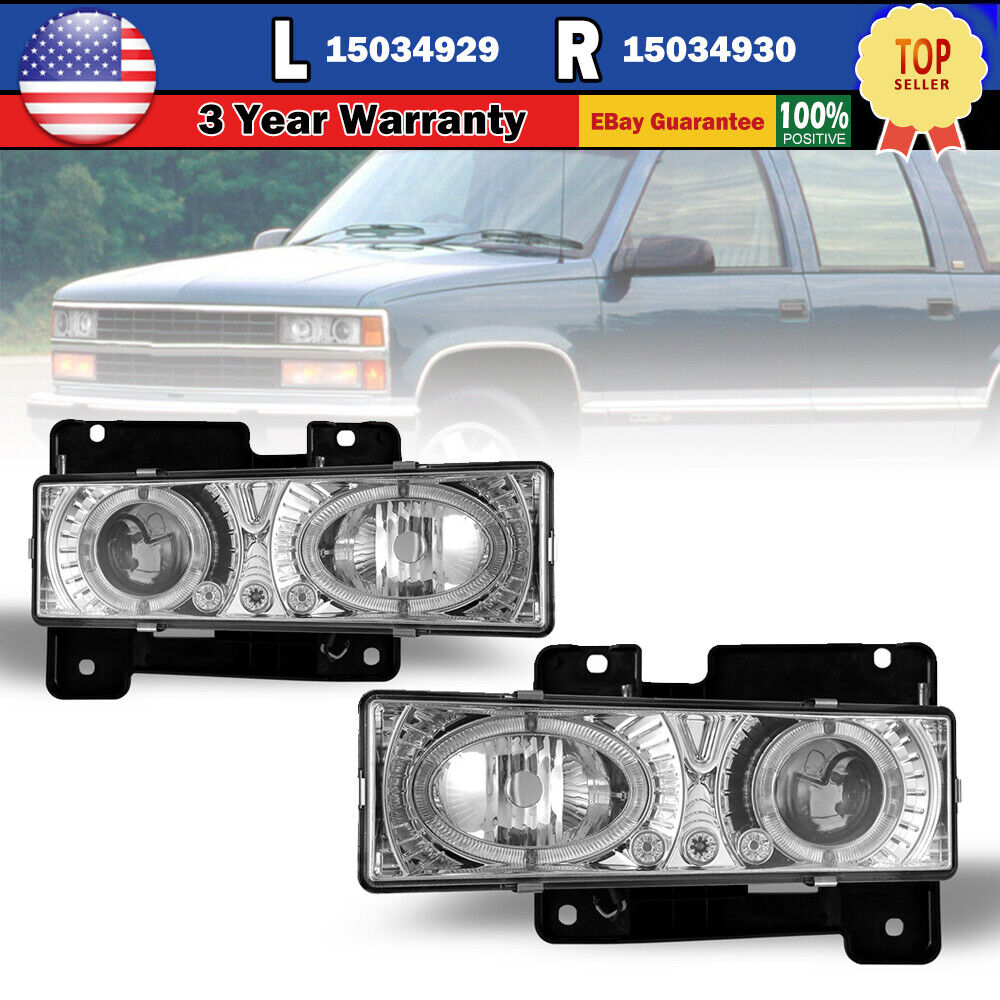 For 88-99 Chevy GMC C/K 1500 2500 95-00 Tahoe Headlights Halo Projector 2PCS