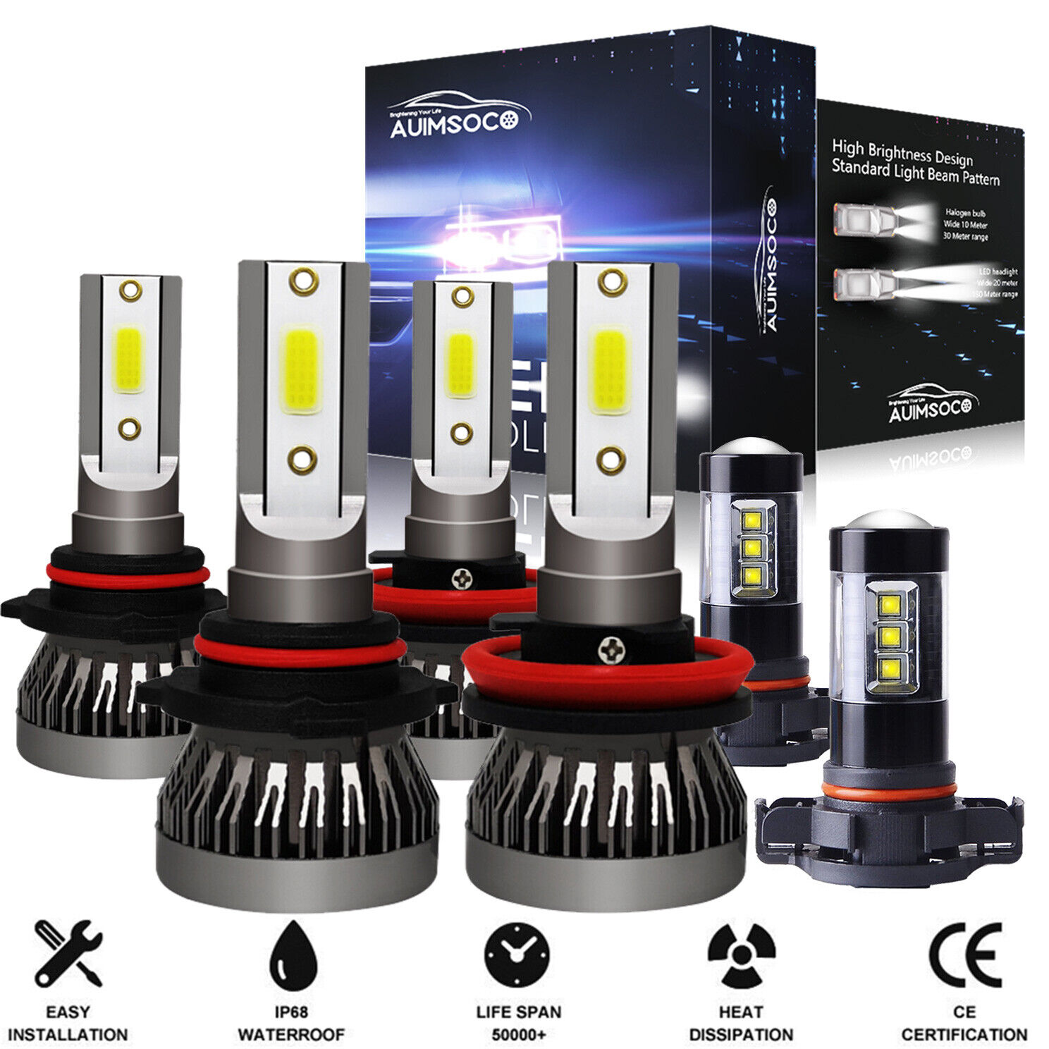 For 2007-2012 2013 GMC Sierra 1500 6x 6000K LED Headlight+Fog Light Bulbs Combo