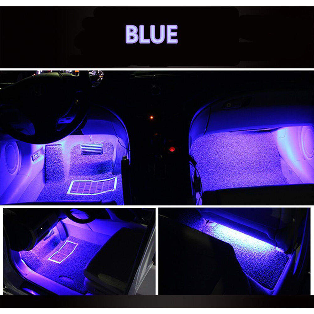 4x 9 LED Strip Light Car Interior Accessories Foot Car Decorative Lamps Blue