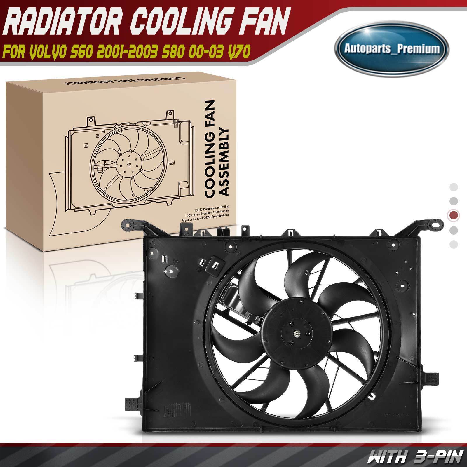 Radiator Cooling Fan Assembly w/ Shroud for Volvo S60 2001-2003 S80 00-03 V70