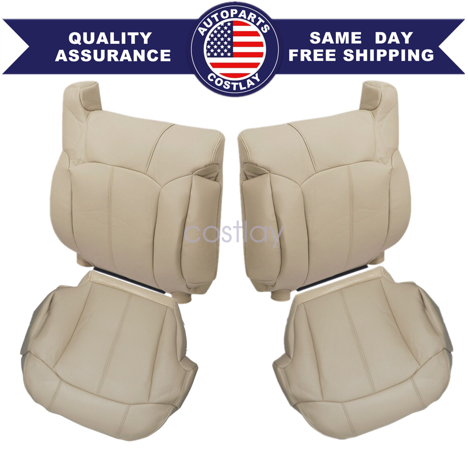 For 1999-2002 Chevy Suburban 1500 2500 Driver & Passenger Leather Seat Cover Tan