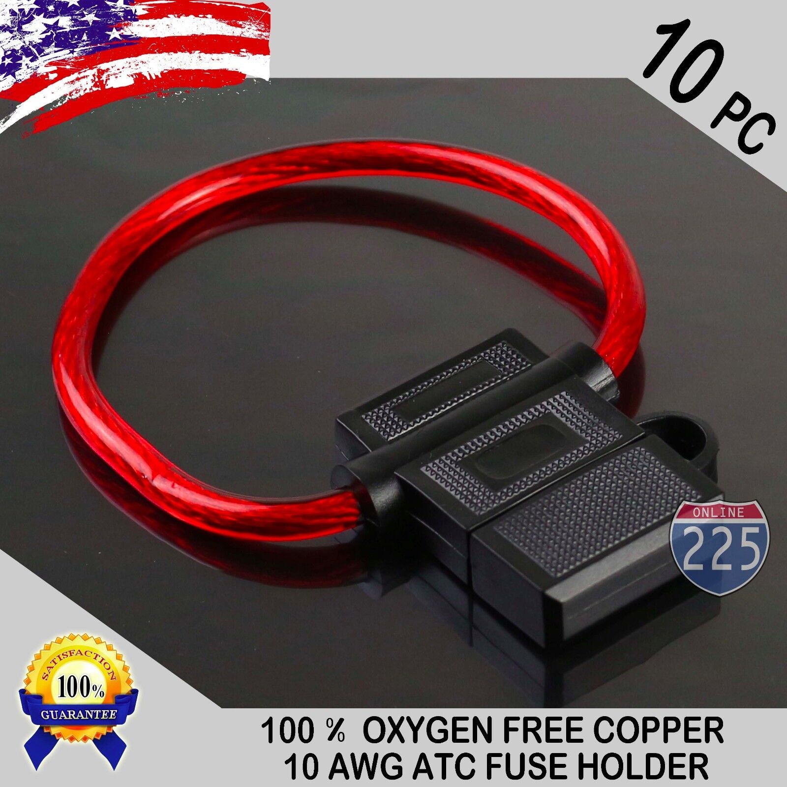 10 Pack 10 Gauge ATC In-Line Blade Fuse Holder 100% OFC Copper Wire Protection