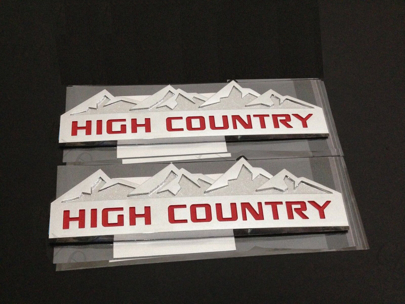 2x HIGH COUNTRY Emblems Badge door tailgate Silverado F Genuine Chrome Red