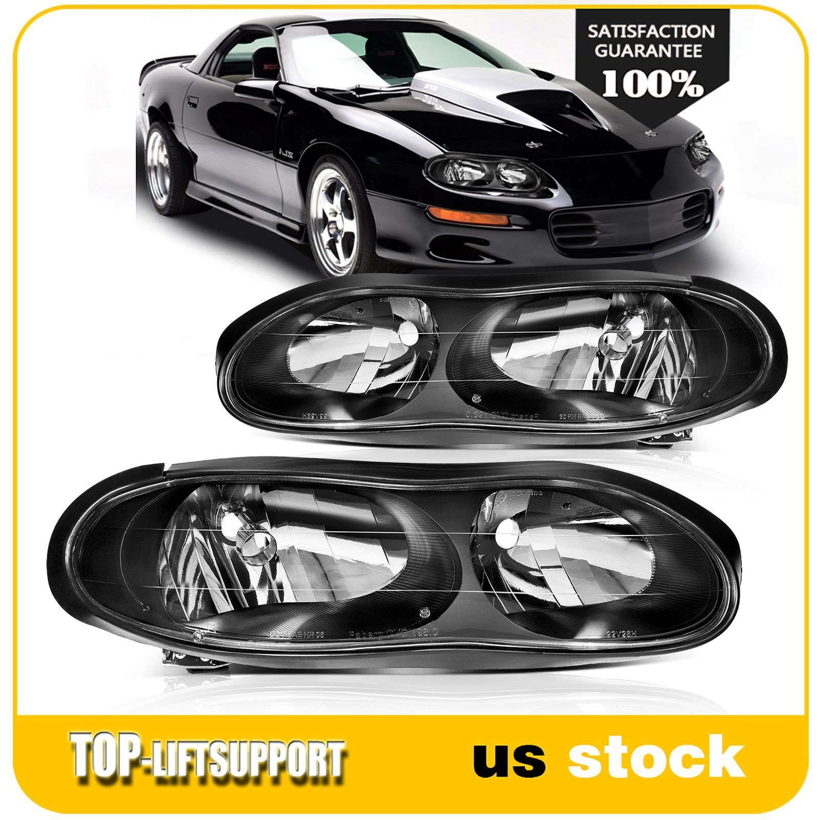Headlights Assembly For 1998-2002 Chevy Camaro Z28 Black Housing Left+Right Pair