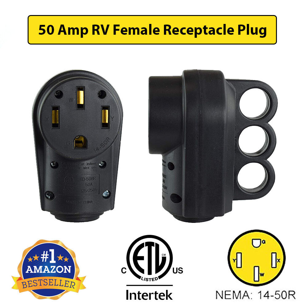 50 Amp RV Female Plug Replacement Receptacle Plug Ergonomic Grip Handle New