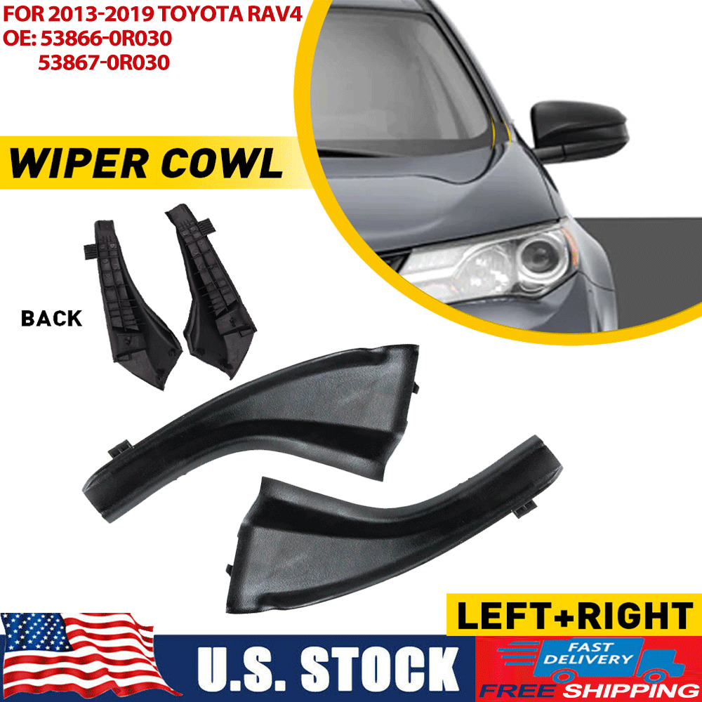 Black Car Front Wiper Side Cowl Extension Cover Pair For Toyota RAV4 2013-2019